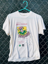 Women's or men's vintage 1980's Screen Stars label short sleeve off white cream graphic t-shirt with yellow, purple, and green joker graphic on the front.