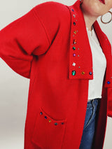red long sleeve long length cardigan