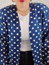 navy and white polka dot duster