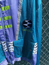 Vintage 1990's Ixspa by Jamie Sadock label funky long sleeve zip up satin track jacket with all over abstract details.