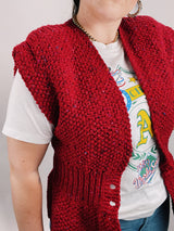 red knit sleeveless button up cardigan sweater vest