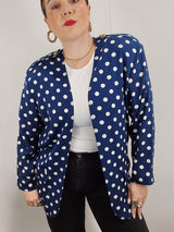 navy and white polka dot duster