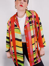multicolored striped sheer blouse