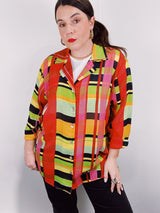 multicolored striped sheer blouse