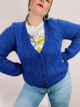 long sleeve cable knit blue mohair cardigan