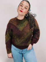 long sleeve mohair pullover sweater in maroon and green