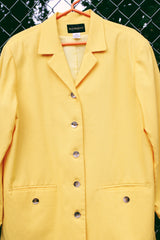 Women's vintage 1990's Requirements label long sleeve vibrant yellow button up blazer jacket. Shell buttons and linen like material.