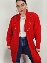 red long sleeve long length cardigan