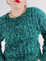 long sleeve green and black chunky pullover sweater