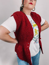red knit sleeveless button up cardigan sweater vest