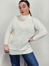 Women's 1980's Spunky, Made in USA label long sleeve white pullover sweater with a mock neck in acrylic textured material.