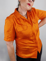 short sleeve orange button up blouse