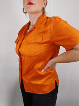 short sleeve orange button up blouse