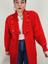 red long sleeve long length cardigan