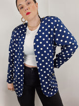 navy and white polka dot duster