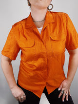 short sleeve orange button up blouse
