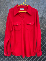 Men's or women's vintage 1960's The Spinnaker Shirt long sleeve pullover shirt with a half zip closure in bright red wool material.