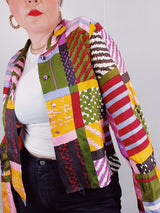 multicolored printed button up blouse