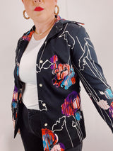 long sleeve black abstract print blouse