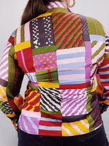 multicolored printed button up blouse