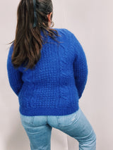 long sleeve cable knit blue mohair cardigan