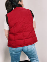 red sleeveless quilted puffy vest