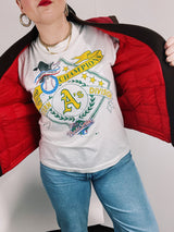 red sleeveless quilted puffy vest