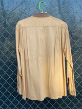 Men's vintage 1950's Brent label long sleeve button up shirt with dagger collar in a yellow collar and grey trim with a western style.