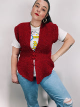 red knit sleeveless button up cardigan sweater vest