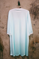 Women's vintage 1980's Fashion by Becky Sharpe, Made in USA label light blue nightie top with short sleeves and lace trim throughout.