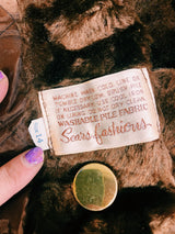 Women's vintage 1960's Sears Fashions label long sleeve double breasted chocolate brown faux fur pea coat with big gold buttons.