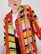 multicolored striped sheer blouse