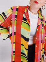 multicolored striped sheer blouse