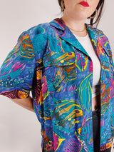 short sleeve fish print blouse