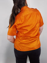 short sleeve orange button up blouse
