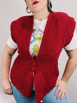 red knit sleeveless button up cardigan sweater vest