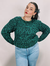 long sleeve green and black chunky pullover sweater