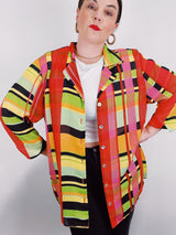 multicolored striped sheer blouse