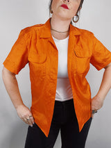 short sleeve orange button up blouse