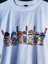 Women's vintage 1990's Crazy Tees short sleeve white graphic t-shirt with a Peanuts multicolored graphic on the front.
