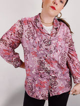 long sleeve pink floral print blouse