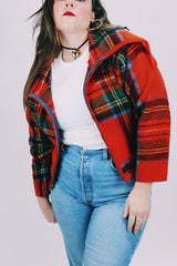 wool tartan vintage zip up cropped jacket