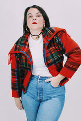 wool tartan vintage zip up cropped jacket
