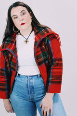 wool tartan vintage zip up cropped jacket