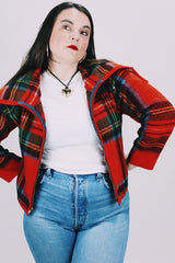 wool tartan vintage zip up cropped jacket
