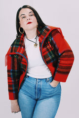 wool tartan vintage zip up cropped jacket