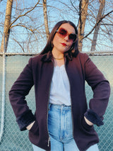 brown jacket with faux fur trimc