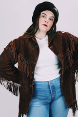 1970's brown suede western style jacket with fringe trim