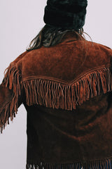 1970's brown suede western style jacket with fringe trim