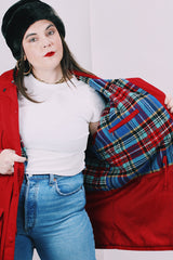 1990's eddie bauer red rain jacket with tartan liner